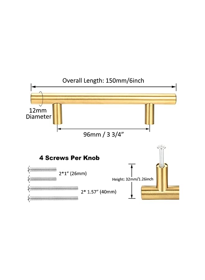 The Bros 15 حزمة مقابض خزانة على شكل T بمركز ثقب 96 مم لمقابض خزائن المطبخ من الفولاذ المقاوم للصدأ الذهبي، مقابض درج حديثة للأثاث الأوروبي، مقبض لخزانة الملابس بطول إجمالي 6 بوصات - Image 3