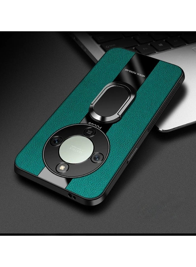 Protective Phone Case for Honor X9d 5G, Heavy Duty Shockproof Cover with Finger Ring Holder & Camera Lens Slide, Dark  Green - Image 1
