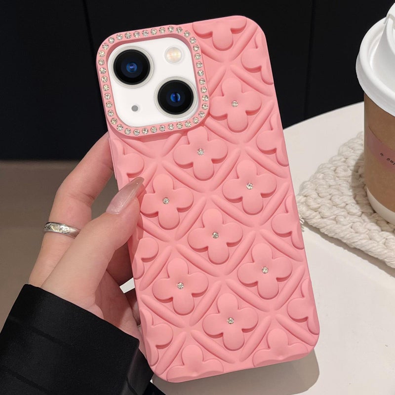 erorex For iPhone 15 Oil-sprayed 3D  Diamond TPU Phone Case(Pink) - Image 1