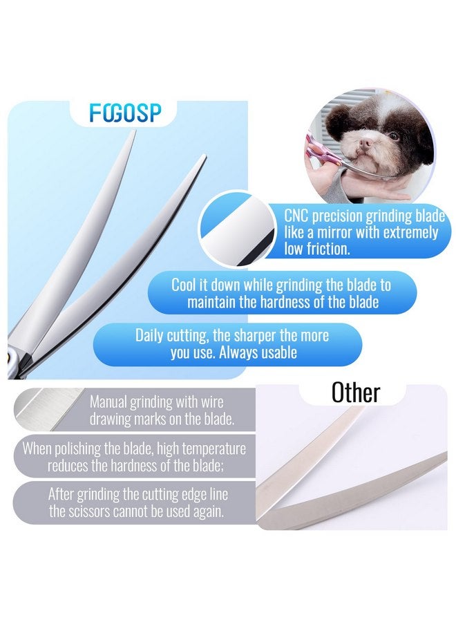 مقص احترافي منحني للعناية بالكلاب من FOGOSP مع هيكل مقسم خفيف الوزن ومشذب بدقة، مقاس 6.5 بوصة، ياباني VG10 63HRC للكلاب الصغيرة والقطط والحيوانات الأليفة (أزرق) - Image 2