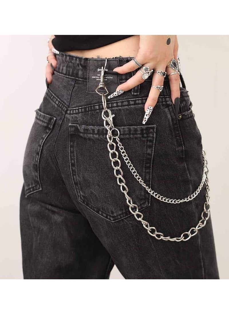 Hip Hop Pants Jean Chain Goth Punk Silver Trousers Chains Biker Heavy Thick Wallet Pocket Chains Silver Keychains Body Jewelry for Men and Women (Silver) - Image 1