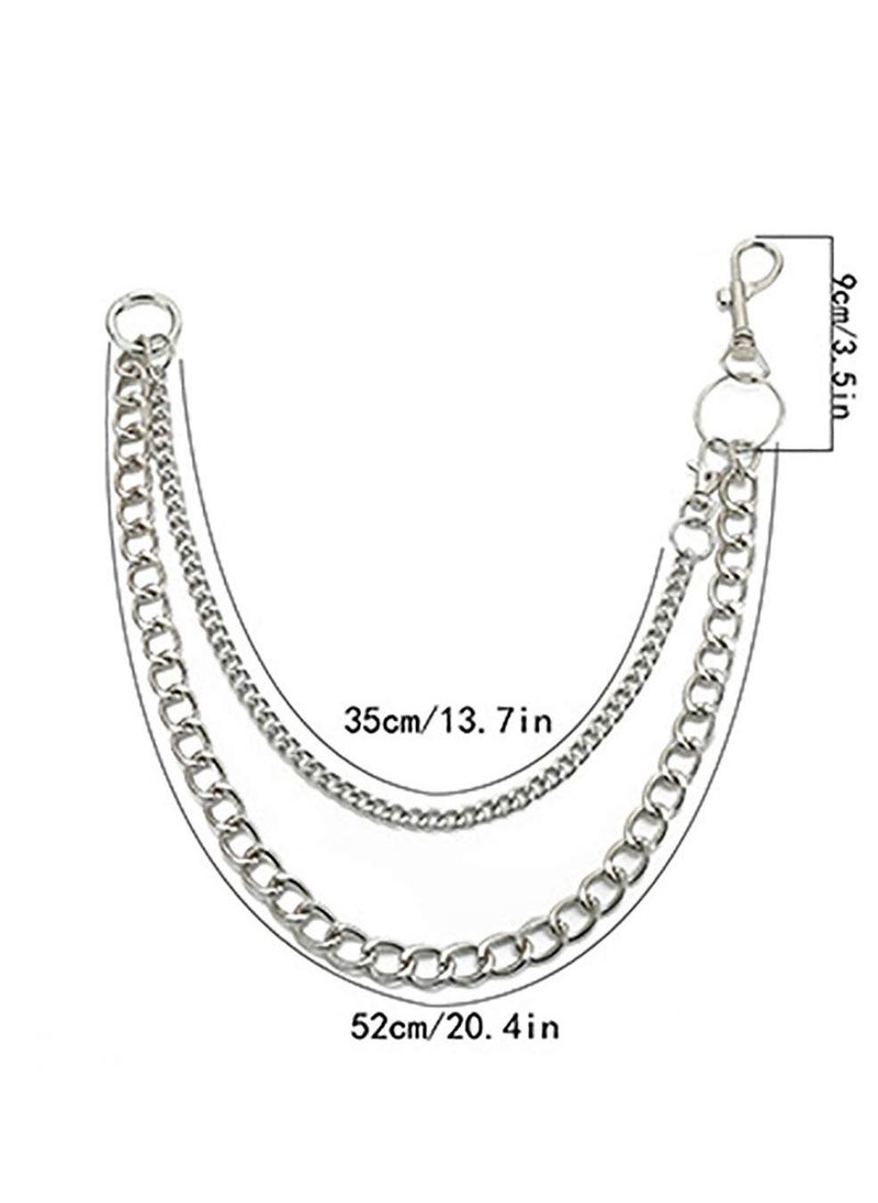 Hip Hop Pants Jean Chain Goth Punk Silver Trousers Chains Biker Heavy Thick Wallet Pocket Chains Silver Keychains Body Jewelry for Men and Women (Silver) - Image 2