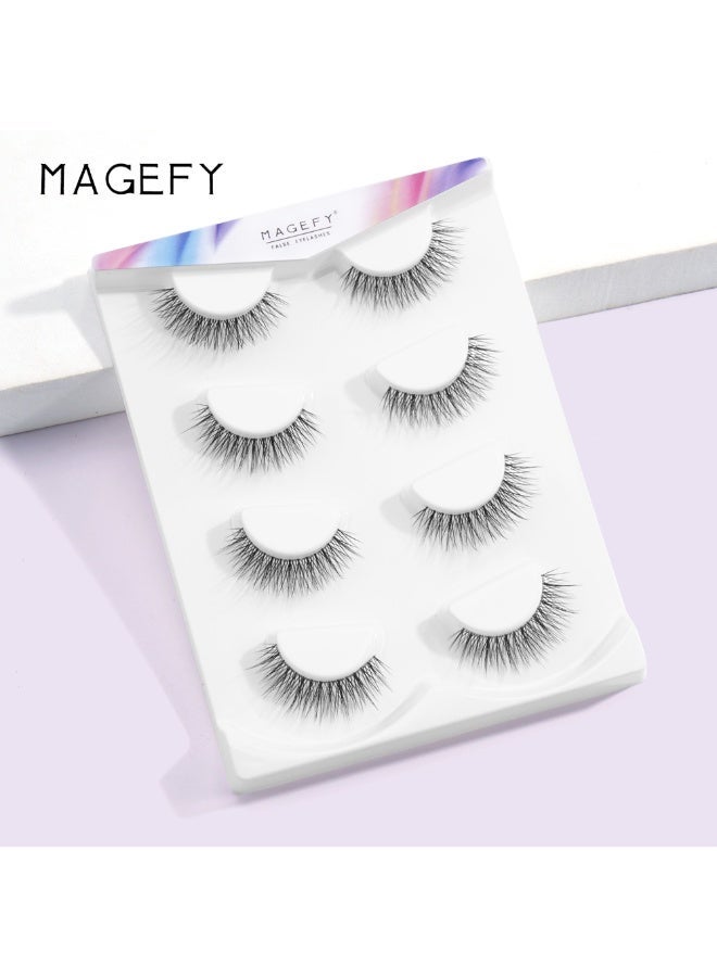 MAGEFY 4 Pairs Artificial Lashes Fluffy and Soft Lash False Eyelashes Cat Eye Wispy Faux Mink Lashes Pack Fluffy Short Natural Fake Lashes - Image 4
