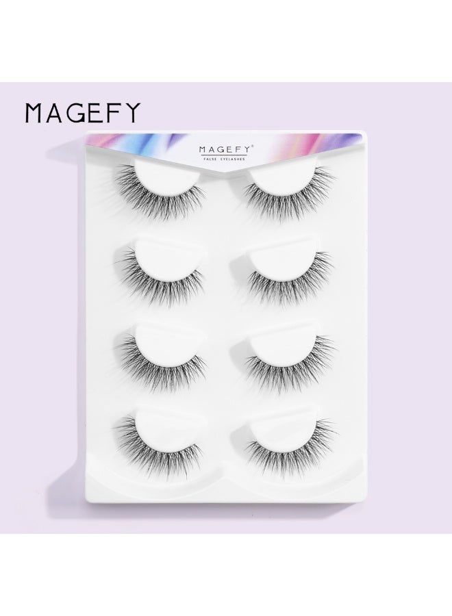MAGEFY 4 Pairs Artificial Lashes Fluffy and Soft Lash False Eyelashes Cat Eye Wispy Faux Mink Lashes Pack Fluffy Short Natural Fake Lashes - Image 3