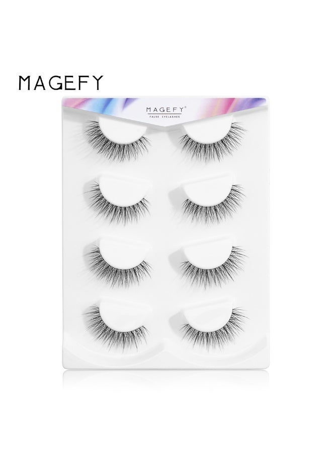 MAGEFY 4 Pairs Artificial Lashes Fluffy and Soft Lash False Eyelashes Cat Eye Wispy Faux Mink Lashes Pack Fluffy Short Natural Fake Lashes - Image 2