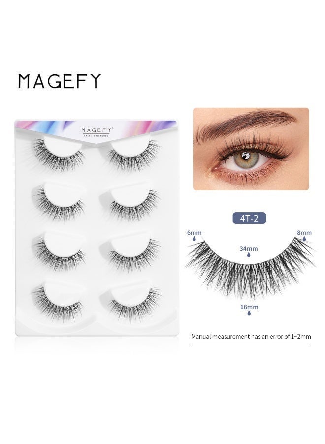 MAGEFY 4 Pairs Artificial Lashes Fluffy and Soft Lash False Eyelashes Cat Eye Wispy Faux Mink Lashes Pack Fluffy Short Natural Fake Lashes - Image 1