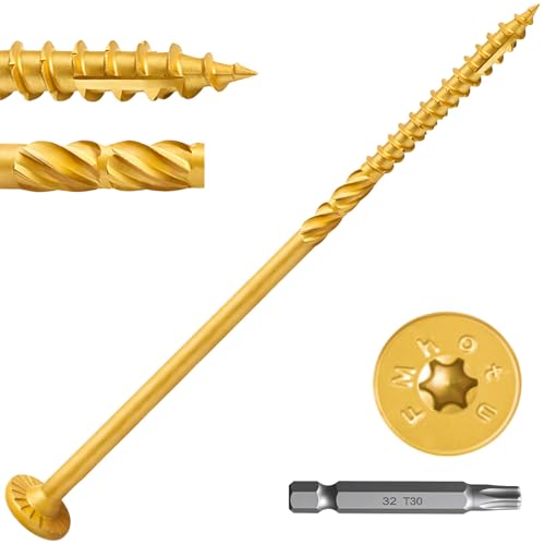 FMhotu #14 x 10 Inch Wood Structural Lag Screws 54Pcs Star Drive Decking Wood Screws, Rust Resistant Timber Screws for Timber/Log/Landscaping (Yellow) - Image 1