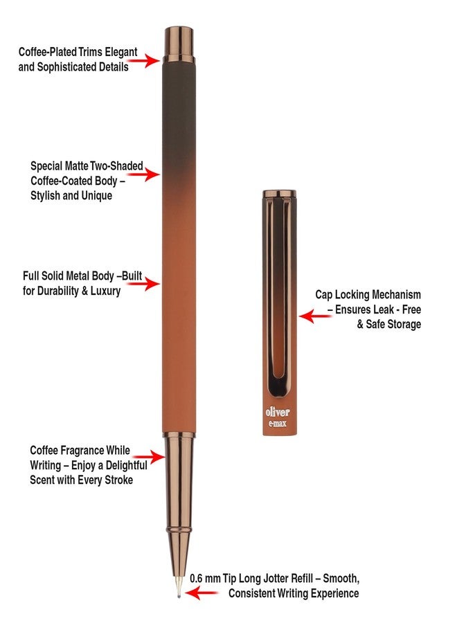 Oliver E-Max Coffee Scented Ball Pen – 0.6mm Jotter Refill, Full Metal Body, Gift-Ready - Image 4