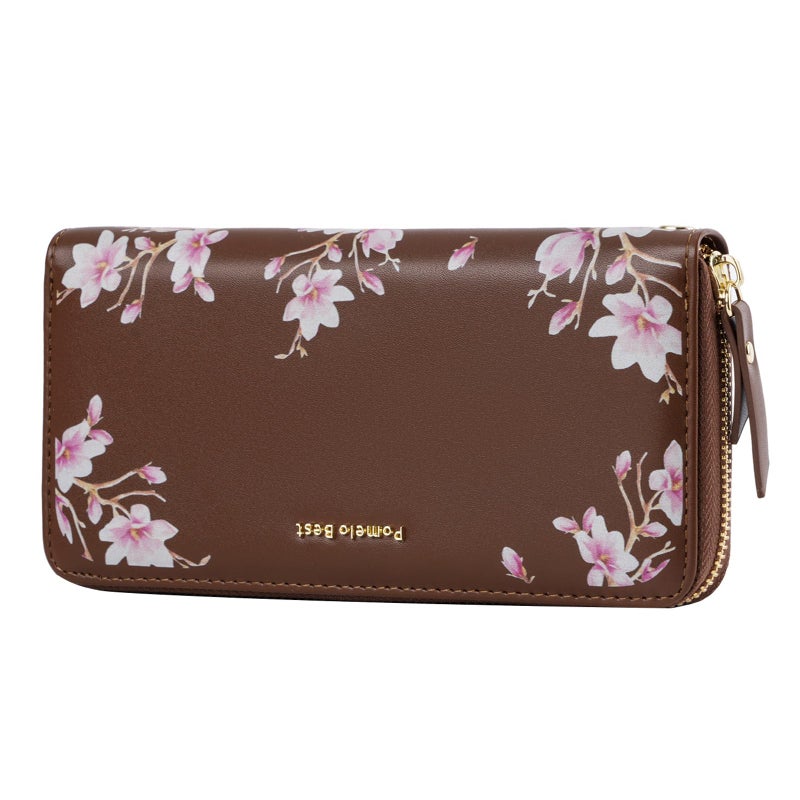 Pomelo Best Womens Wallet RFID Blocking Leather Multi Credit Card Large Capacity Zip Around Wallets Clutch Wristlet Travel Long Purse for Lady Brown - Image 1