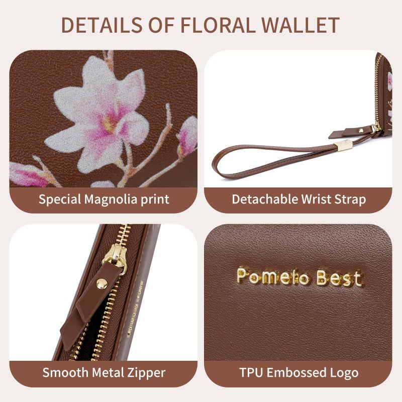 Pomelo Best Womens Wallet RFID Blocking Leather Multi Credit Card Large Capacity Zip Around Wallets Clutch Wristlet Travel Long Purse for Lady Brown - Image 4