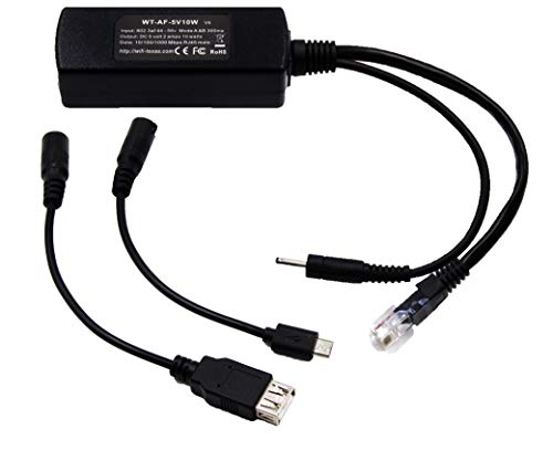 PoE Texas موزع PoE من تكساس GAF-USB | متوافق مع iPads والأجهزة اللوحية بتقنية 802.3af PoE مع خرج 5 فولت 10 واط - يشمل محولات USB-A وMicro-USB - Image 1