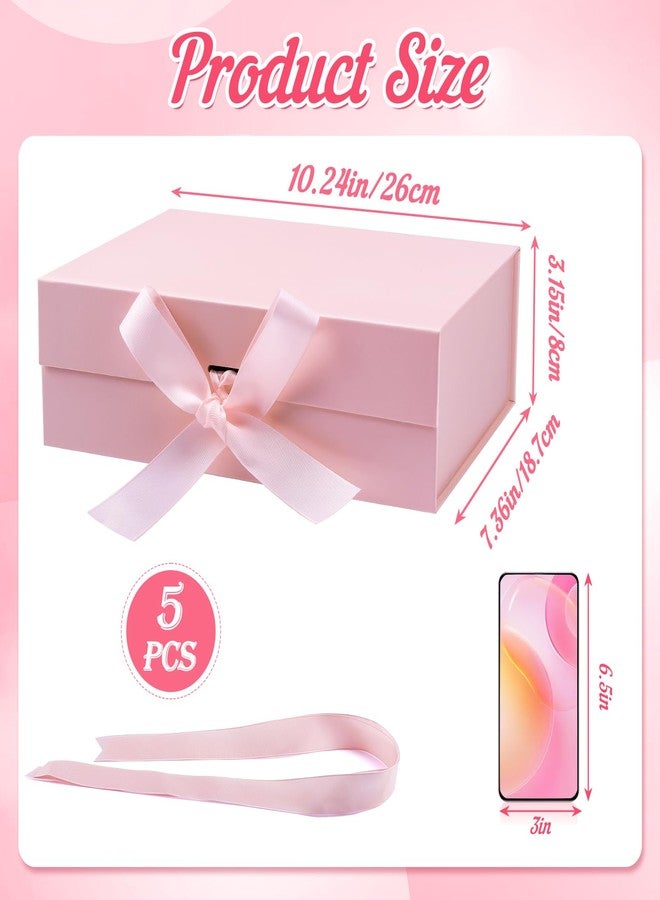 Erinnmy 5 Pack Gift Boxes with Lids,Magnetic Closure Collapsible Gift Box,Pink Proposal Box with Ribbon for Presents,Christms,Mother's Day,Weddings,Bridesmaid Proposal Gifts,10.2x7.3x 3.2 Inch (Pink - Image 2