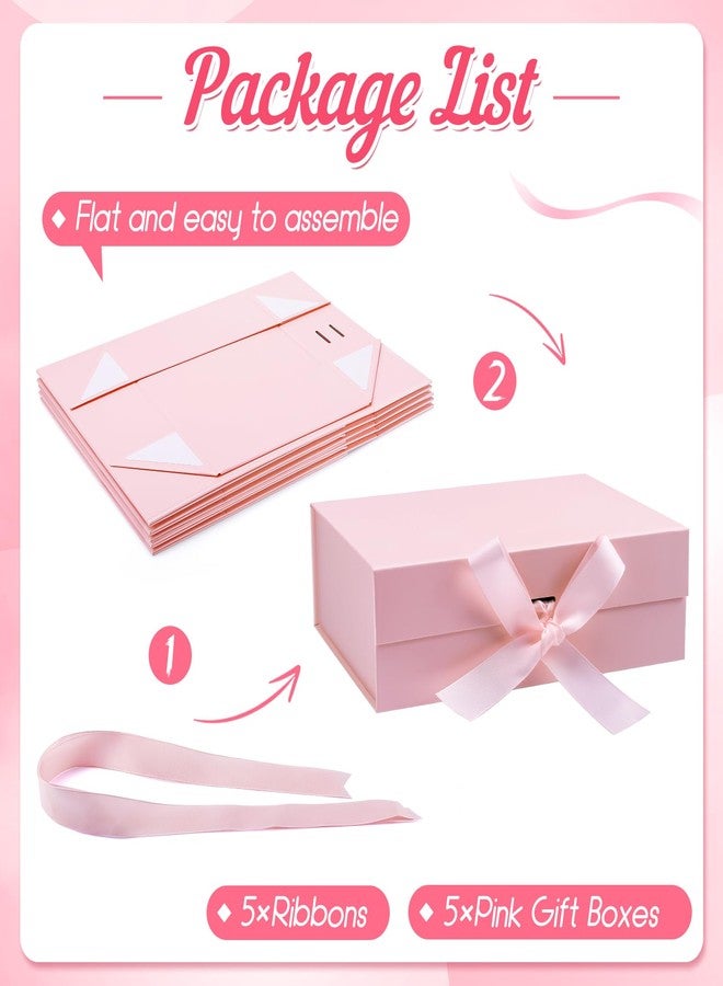 Erinnmy 5 Pack Gift Boxes with Lids,Magnetic Closure Collapsible Gift Box,Pink Proposal Box with Ribbon for Presents,Christms,Mother's Day,Weddings,Bridesmaid Proposal Gifts,10.2x7.3x 3.2 Inch (Pink - Image 3