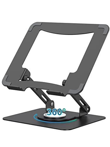 SOUNDANCE 360 Rotating Laptop Stand, Ergonomic Computer Riser for Desk, Adjustable Height Multi-Angle Metal Holder, Foldable Portable Notebook Elevating Base for Office & Home, Black - Image 1