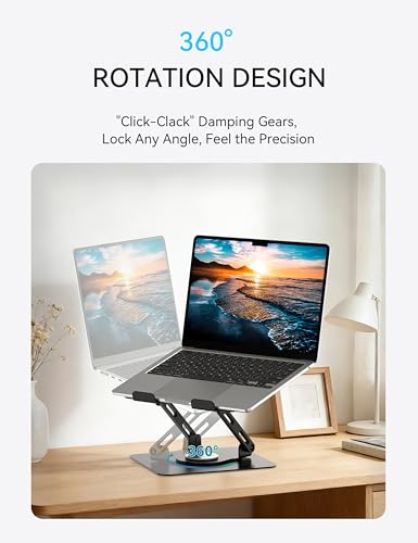 SOUNDANCE 360 Rotating Laptop Stand, Ergonomic Computer Riser for Desk, Adjustable Height Multi-Angle Metal Holder, Foldable Portable Notebook Elevating Base for Office & Home, Black - Image 4