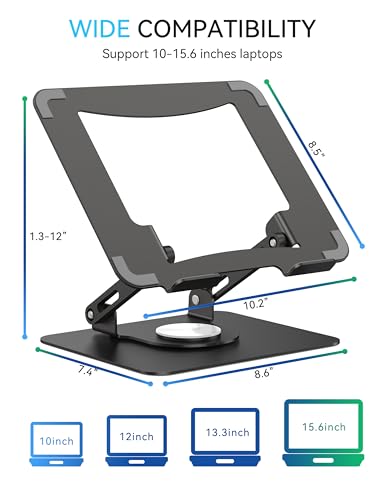 SOUNDANCE 360 Rotating Laptop Stand, Ergonomic Computer Riser for Desk, Adjustable Height Multi-Angle Metal Holder, Foldable Portable Notebook Elevating Base for Office & Home, Black - Image 3