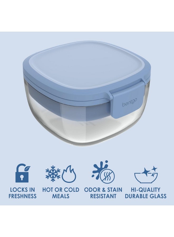 بنتجو وعاء سلطة زجاجي متعدد الاستخدامات من بينتجو - وعاء سلطة كبير سعة 61 أونصة مع غطاء، وصينية بينتو بأربعة أقسام، وحاوية صلصة سعة 3 أونصة، وشوكة قابلة لإعادة الاستخدام - آمن للاستخدام في غسالة الأطباق والميكروويف والفرن (أزرق فاتح) - Image 3