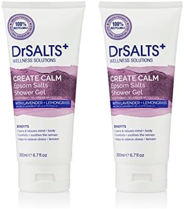 DrSALTS Calming Therapy Shower Gel with Epsom Salts Lavender and Lemongrass Essential Oils 200 ml Pack of 2