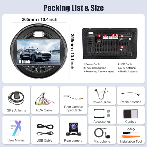 SIXWIN Android Car Play Screen for BWM Mini Cooper F55 2014-2019 9 Inch Touch Screen with CarPlay Android Auto Mirror Link Bluetooth FM 28UI Backup Camera GPS WiFi FM SWC MIC 2G+64G - Image 4