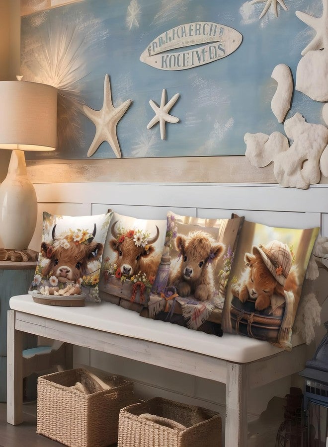 Nvotell Highland Cow Pillow Covers 18x18 - Cute Western Gifts for Girls & Women, Highland Cow Decor for Bed, Farm Throw Pillow Cases, Set of 4 - Image 2