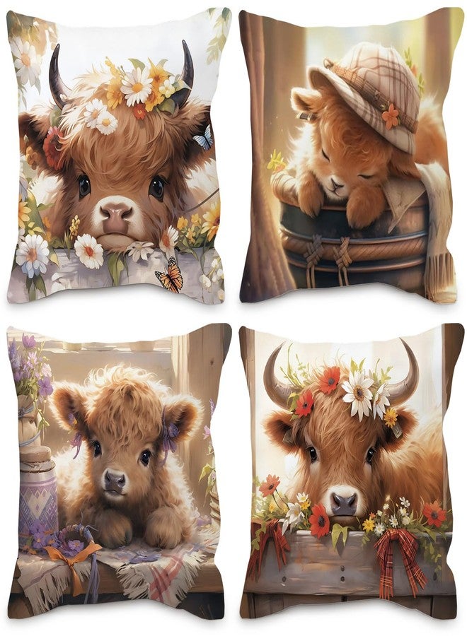 Nvotell Highland Cow Pillow Covers 18x18 - Cute Western Gifts for Girls & Women, Highland Cow Decor for Bed, Farm Throw Pillow Cases, Set of 4 - Image 1