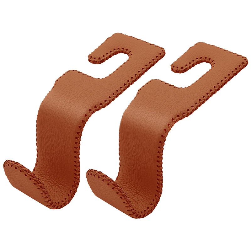 AMVOYOA LeatherWrapped Car Headrest Hooks Seat Back Organizer 2 Pack UShaped Car Purse Holder for Bags Coats Handcrafted Stitching Flexible Car Accessories for Women Brown - Image 3