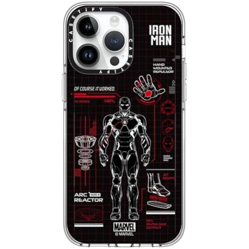 Casetify Clear iPhone 14 Pro Max Case 【Iron Man Co-Lab/Not Yellowing / 6.6ft Drop Protection/Compatible with Magsafe】 - Iron Man Blue Print Tech - Red - Clear - Image 1