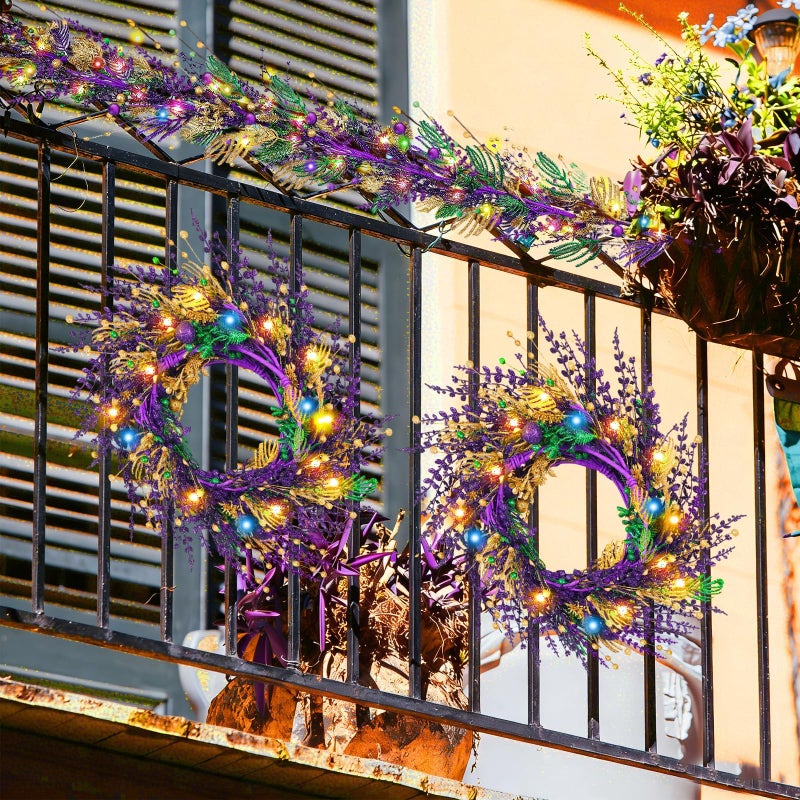 YLOLUL 6 Ft Mardi Gras Purple Green Gold Glitter Vine Garland for Front Door Carnival Party Wreath Glitter Hanging Garland Mardi Gras Party Home Decor Garlands for Indoor Outdoor Mantle Staircase Railing - Image 2