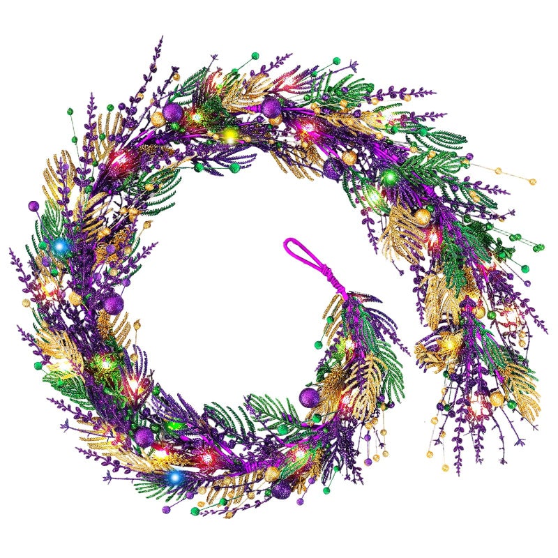 YLOLUL 6 Ft Mardi Gras Purple Green Gold Glitter Vine Garland for Front Door Carnival Party Wreath Glitter Hanging Garland Mardi Gras Party Home Decor Garlands for Indoor Outdoor Mantle Staircase Railing - Image 1
