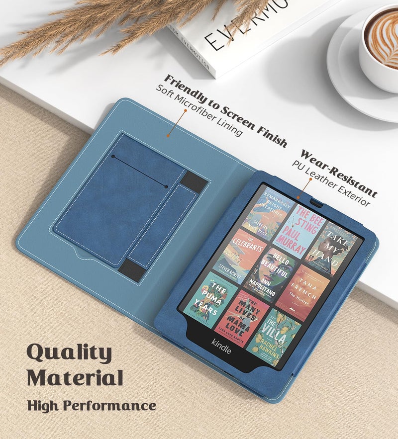 MoKo Case for 7"/6.8" Kindle Paperwhite(12th/11th Gen-2024/2021) and Kindle Colorsoft Signature Edition, Slim PU Shell Cover Case with Auto-Wake/Sleep for Kindle Paperwhite 2024, Blue Vintage Twill - Image 4