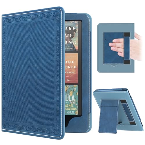 MoKo Case for 7"/6.8" Kindle Paperwhite(12th/11th Gen-2024/2021) and Kindle Colorsoft Signature Edition, Slim PU Shell Cover Case with Auto-Wake/Sleep for Kindle Paperwhite 2024, Blue Vintage Twill - Image 1