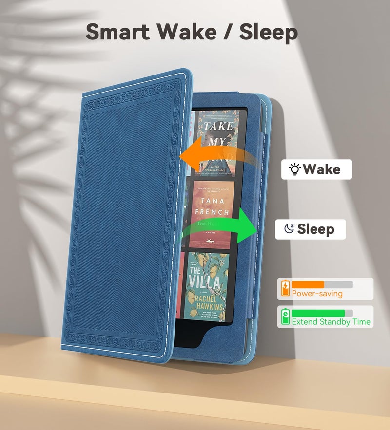 MoKo Case for 7"/6.8" Kindle Paperwhite(12th/11th Gen-2024/2021) and Kindle Colorsoft Signature Edition, Slim PU Shell Cover Case with Auto-Wake/Sleep for Kindle Paperwhite 2024, Blue Vintage Twill - Image 5