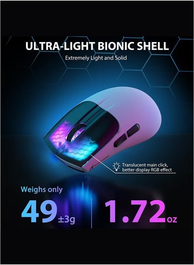 ATTACK SHARK X5 Wireless Gaming Mouse with Tri-Modes BT 5.1/2.4Ghz/USB-C,Lightweight 49g,PAW3212 Optical Sensor,Rechargeable Battery,RGB LED Computer Mouse for PC/Tablet/Desktop/Office/Games - Image 2