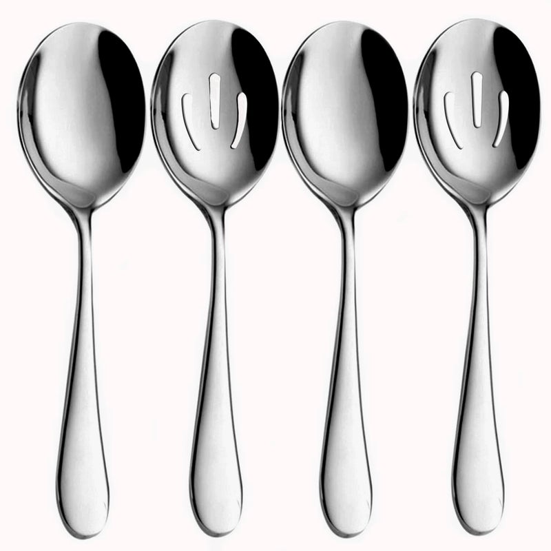 AYFDISHS 4-Piece Serving Spoon Set - Includes 2 Serving Spoons and 2 Slotted Spoons, Large Cutlery for Catering Buffet, Mirror Polished, Dishwasher Safe, 8.7 Inches - Image 1