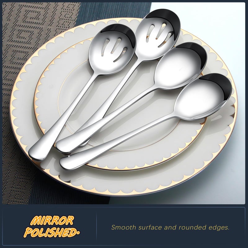 AYFDISHS 4-Piece Serving Spoon Set - Includes 2 Serving Spoons and 2 Slotted Spoons, Large Cutlery for Catering Buffet, Mirror Polished, Dishwasher Safe, 8.7 Inches - Image 4