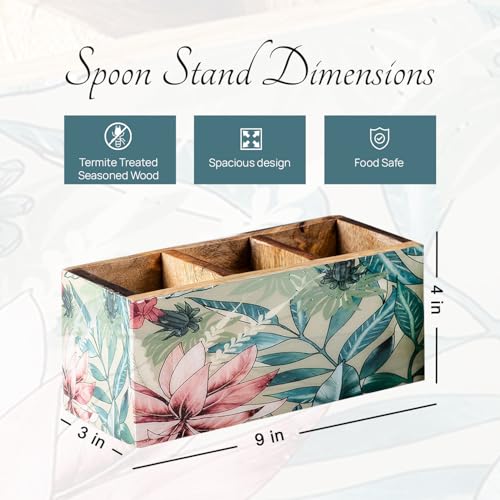 nestroots Wooden Cutlery Holder Spoon Stand For Kitchen | 9 Inch Green | Cutlery Holder For Dining Table | Wooden Caddy Storage Organiser Stand Caddy Holder | Stylish & Functional Kitchen Décor - Image 2