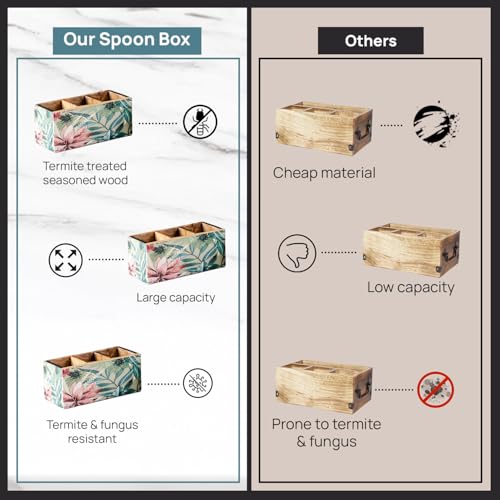 nestroots Wooden Cutlery Holder Spoon Stand For Kitchen | 9 Inch Green | Cutlery Holder For Dining Table | Wooden Caddy Storage Organiser Stand Caddy Holder | Stylish & Functional Kitchen Décor - Image 5