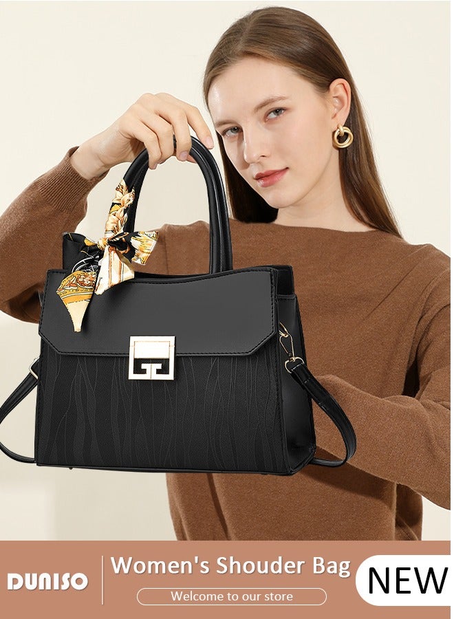 DUNISO Women's Large-capacity Shoulder Bag, Fashion Elegant Handbag, Multi-pocket PU Leather Crossbody Bag,Ladies Retro Ripple design Handbag Tote Bags Clutch Bag,Luxurious Ladies Casual Tote Purse Shoulder Bag - Image 1