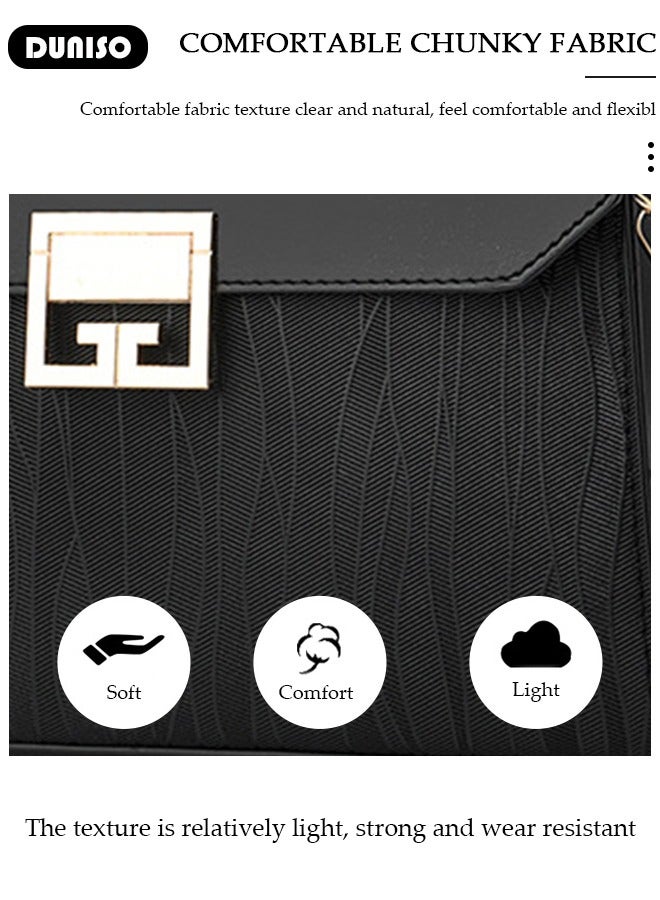 DUNISO Women's Large-capacity Shoulder Bag, Fashion Elegant Handbag, Multi-pocket PU Leather Crossbody Bag,Ladies Retro Ripple design Handbag Tote Bags Clutch Bag,Luxurious Ladies Casual Tote Purse Shoulder Bag - Image 4