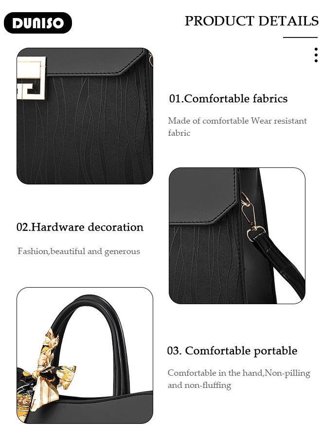 DUNISO Women's Large-capacity Shoulder Bag, Fashion Elegant Handbag, Multi-pocket PU Leather Crossbody Bag,Ladies Retro Ripple design Handbag Tote Bags Clutch Bag,Luxurious Ladies Casual Tote Purse Shoulder Bag - Image 5