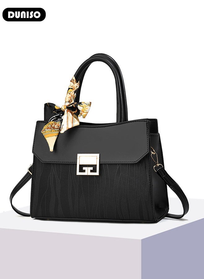DUNISO Women's Large-capacity Shoulder Bag, Fashion Elegant Handbag, Multi-pocket PU Leather Crossbody Bag,Ladies Retro Ripple design Handbag Tote Bags Clutch Bag,Luxurious Ladies Casual Tote Purse Shoulder Bag - Image 2