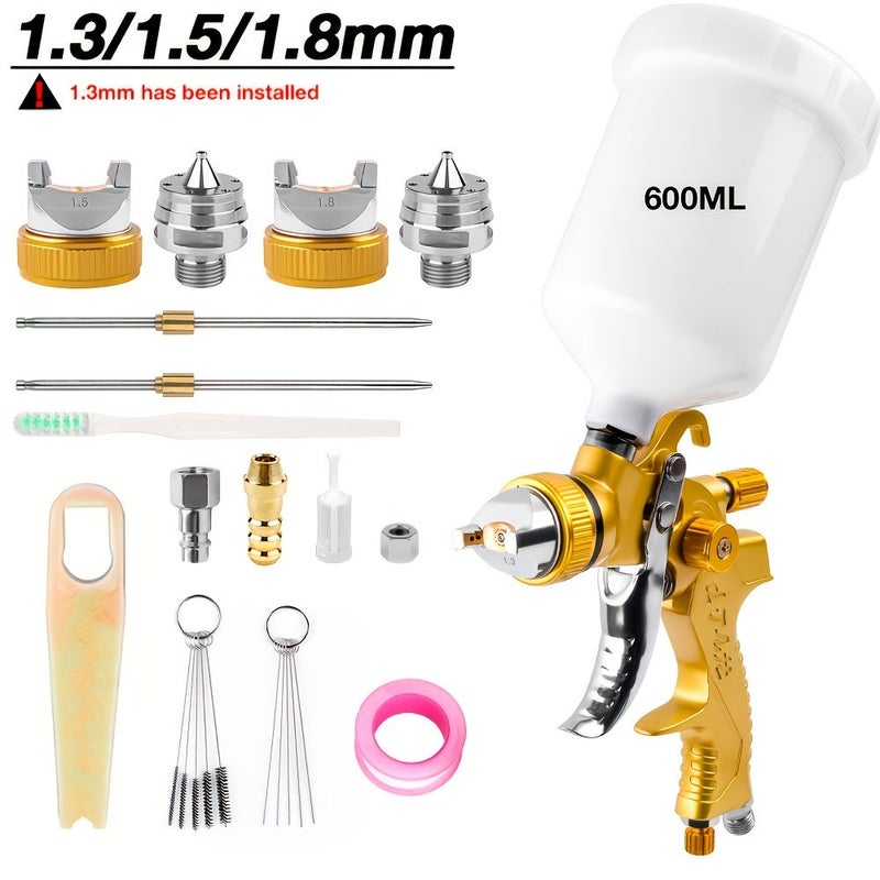1 Set HVLP Spray Gun Kit 1 3mm 1 5mm 1 8mm Nozzle Car Paint Sprayer Gravity Feed Pneumatic Tool For Cars Fences Walls Furniture Panels DIY - Image 1
