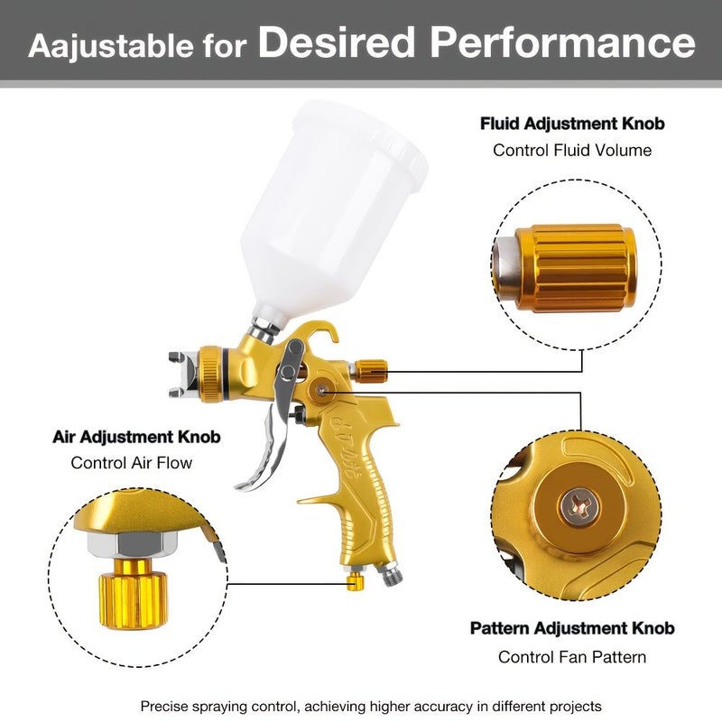 1 Set HVLP Spray Gun Kit 1 3mm 1 5mm 1 8mm Nozzle Car Paint Sprayer Gravity Feed Pneumatic Tool For Cars Fences Walls Furniture Panels DIY - Image 4