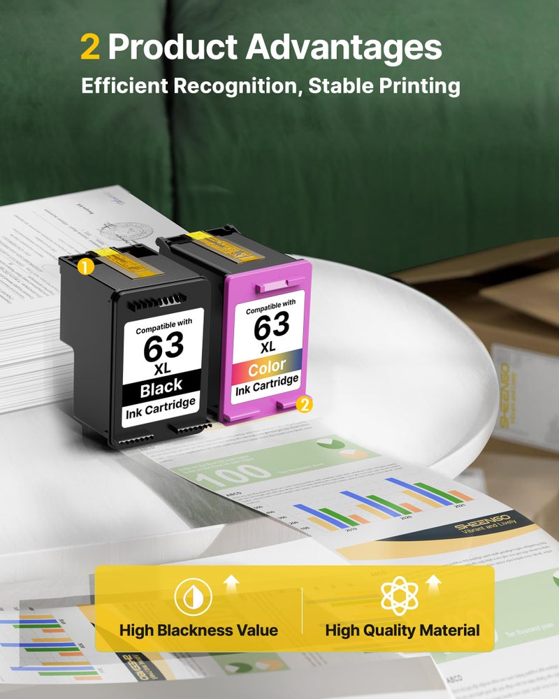 SHEENGO 63XL Ink Cartridges Black and Color Replacement for HP Ink 63 for HP 63XL Ink Cartridge Combo Pack Work with HP Officejet 4650 3830 5255 5258 Envy 4520 Deskjet 3634 3630 1112 Series, 2-Pack | L0R46AN - Image 4