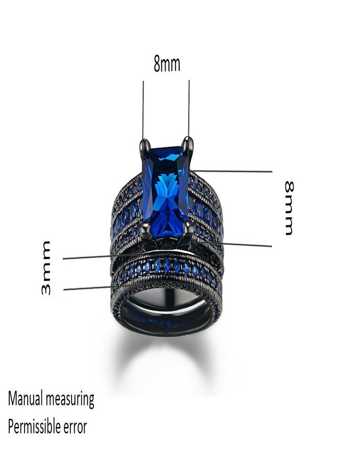 Double Fair Fashion jewelry Black Gold Plated Green Or Blue CZ Eternity Band Ring Set For Her And Him (Black Gold-Blue, 7) - Image 4