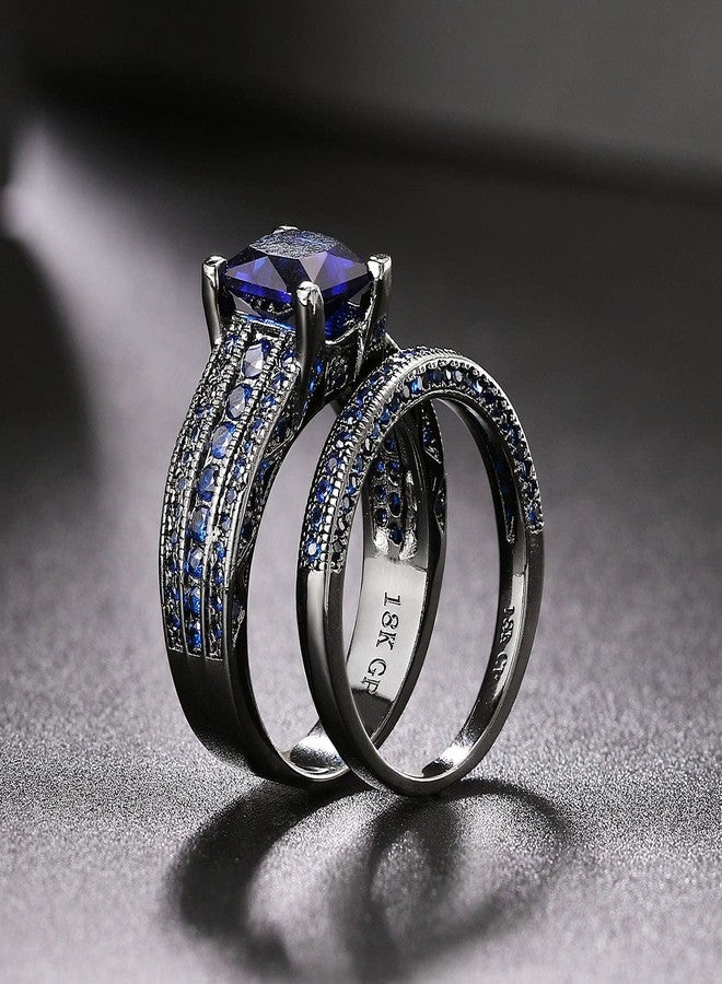 Double Fair Fashion jewelry Black Gold Plated Green Or Blue CZ Eternity Band Ring Set For Her And Him (Black Gold-Blue, 7) - Image 5