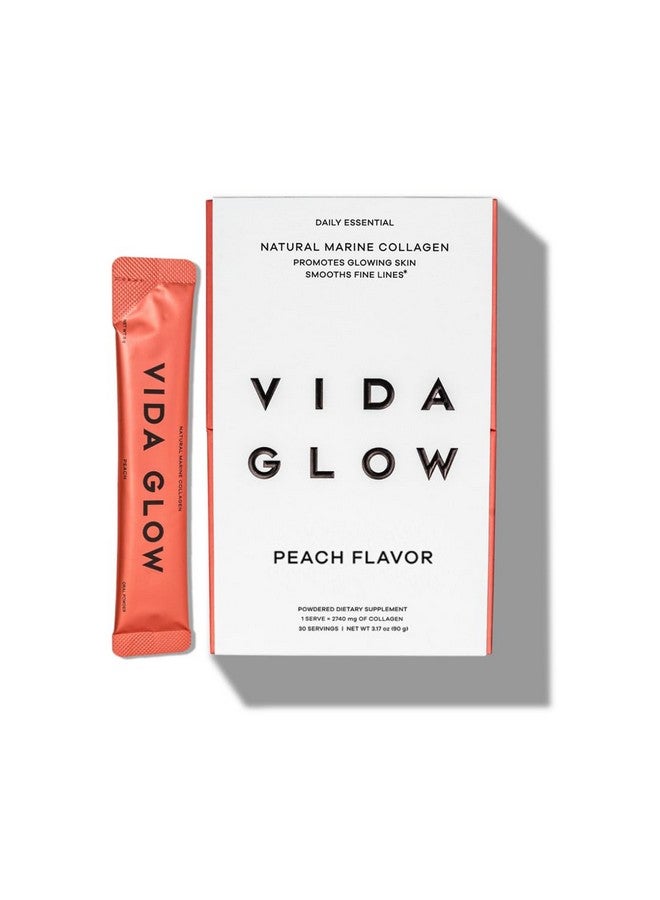 Vida Glow Marine Collagen Powder - Anti Aging Supplement with Collagen Peptides, Promotes Glowing Skin, Strong Nails, Healthy Hair | 30 Servings, Peach Flavor - Image 1