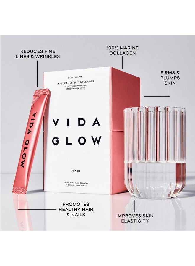 Vida Glow Marine Collagen Powder - Anti Aging Supplement with Collagen Peptides, Promotes Glowing Skin, Strong Nails, Healthy Hair | 30 Servings, Peach Flavor - Image 3