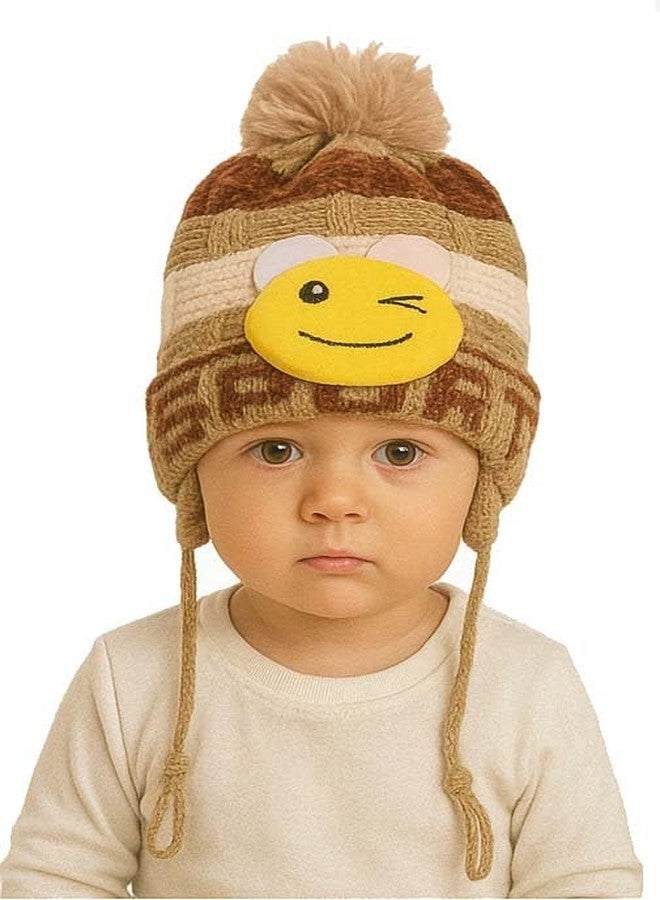 MIKONIKO Baby Boys & Girls Winter Velvet Beanie with Earflaps | Warm Knitted Cap with Cute Design | Infant & Toddler Hat (6-12 Months),Beige - Image 1