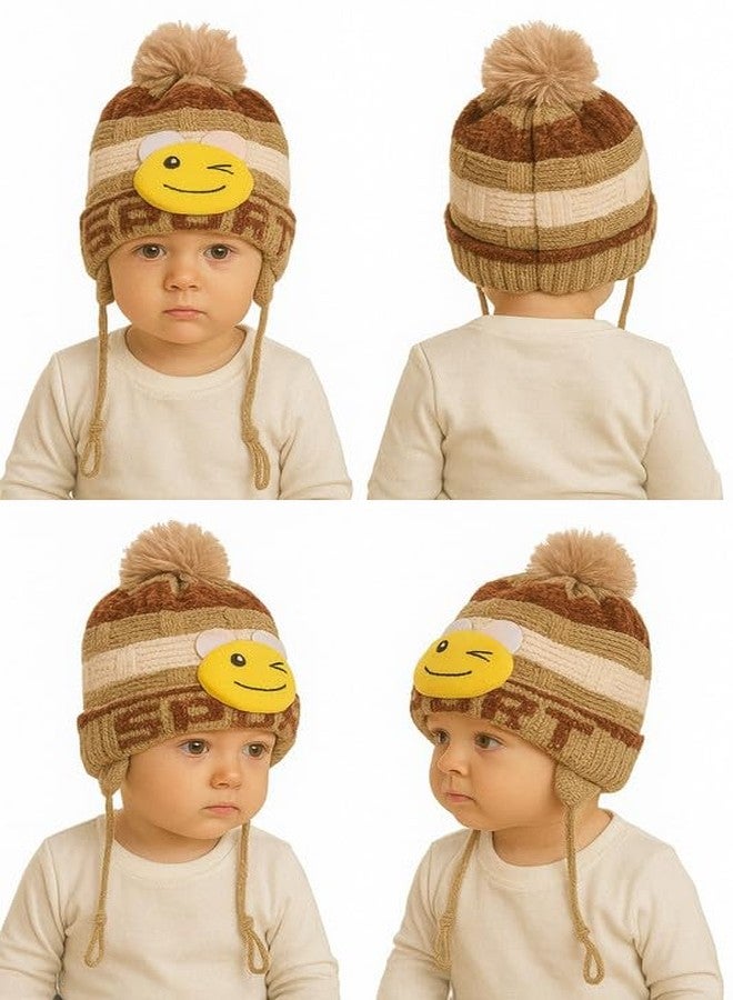 MIKONIKO Baby Boys & Girls Winter Velvet Beanie with Earflaps | Warm Knitted Cap with Cute Design | Infant & Toddler Hat (6-12 Months),Beige - Image 5